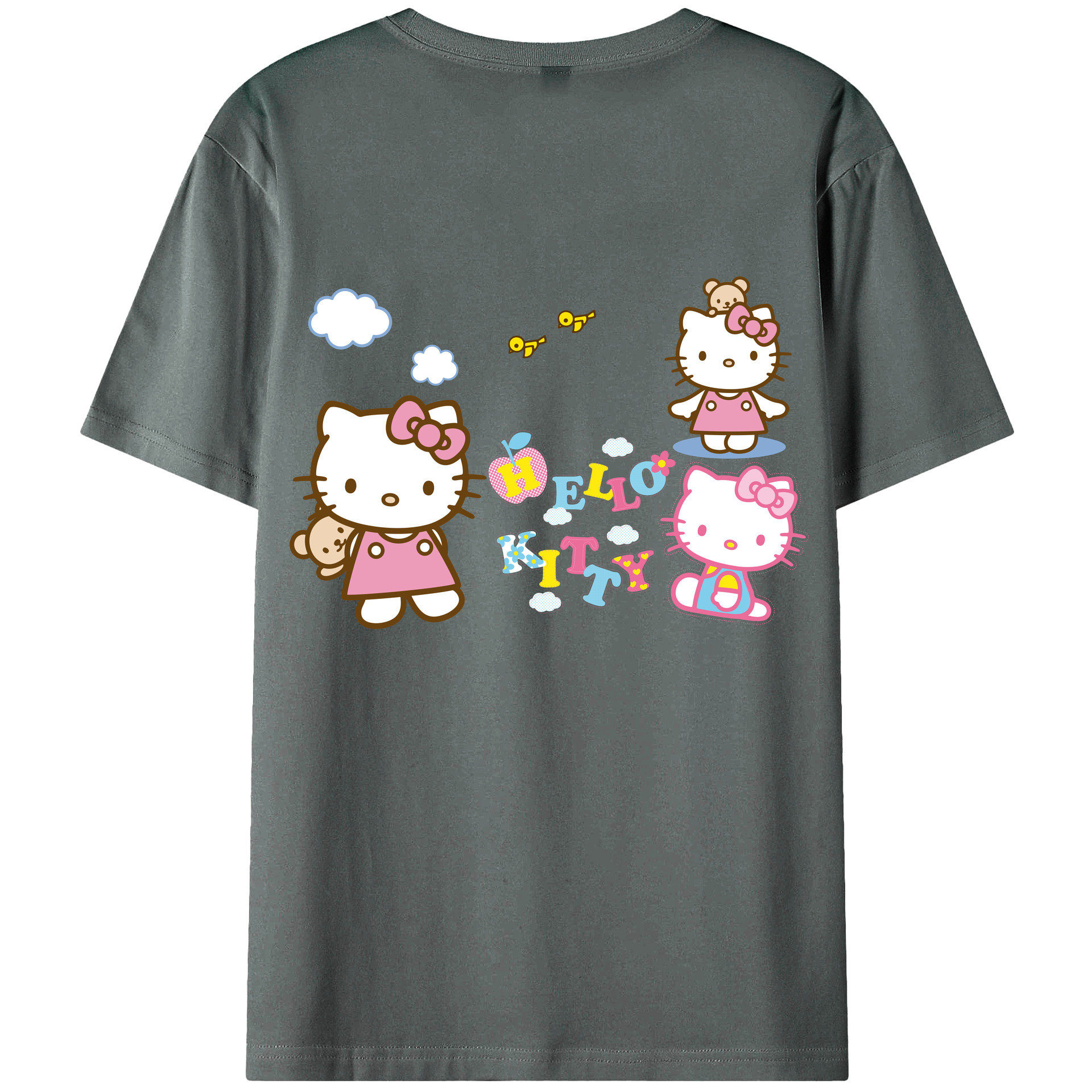 （画像用） Hello Kitty ハローキティ 綿100％ メンズ半袖Tシャツ（バックプリント） 通気性